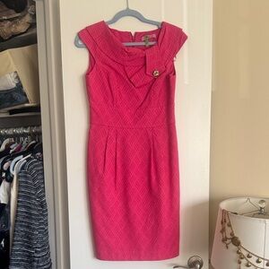 Eliza J Pink Boatbeck Sheath Dress with Gold Button Size 4 Jackie Kennedy